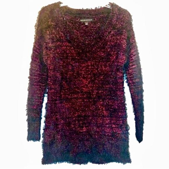 Rock and Republic Textured Metallic V Neck Sweater in Black/Burgundy Women’s M - Picture 2 of 10